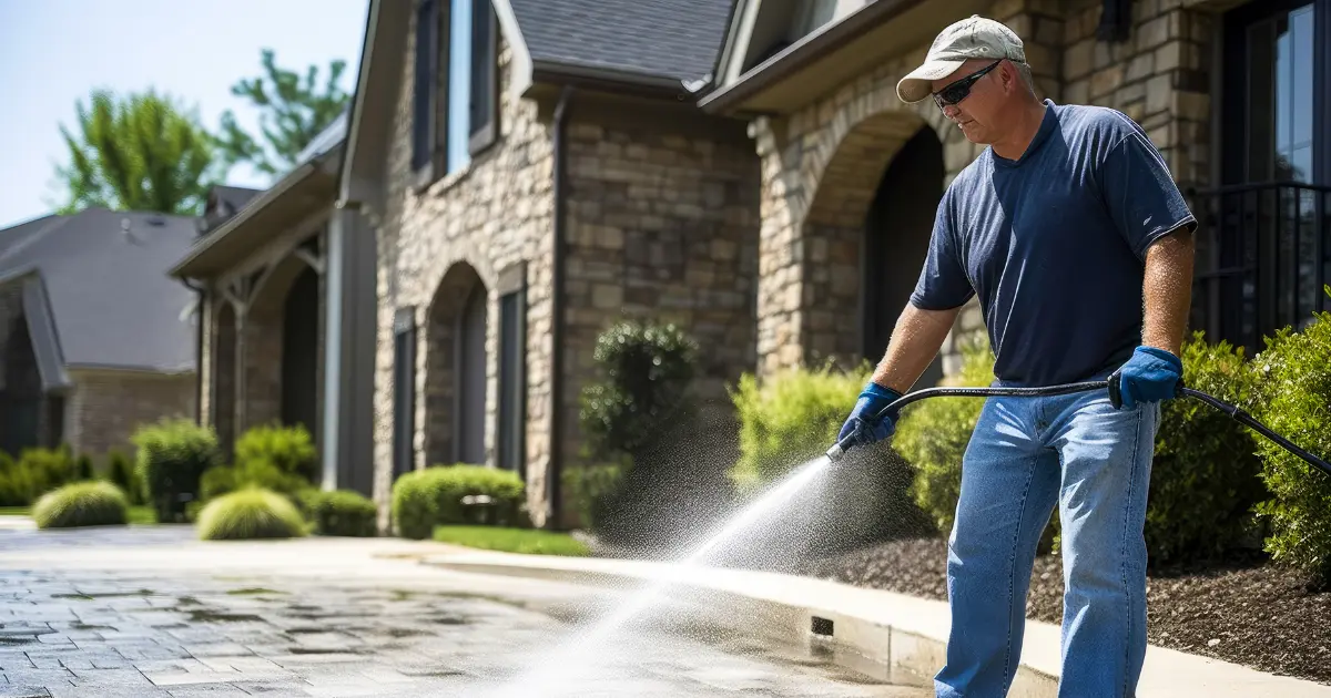 Driveway cleaning on a sunny day Driveway cleaning on a sunny day