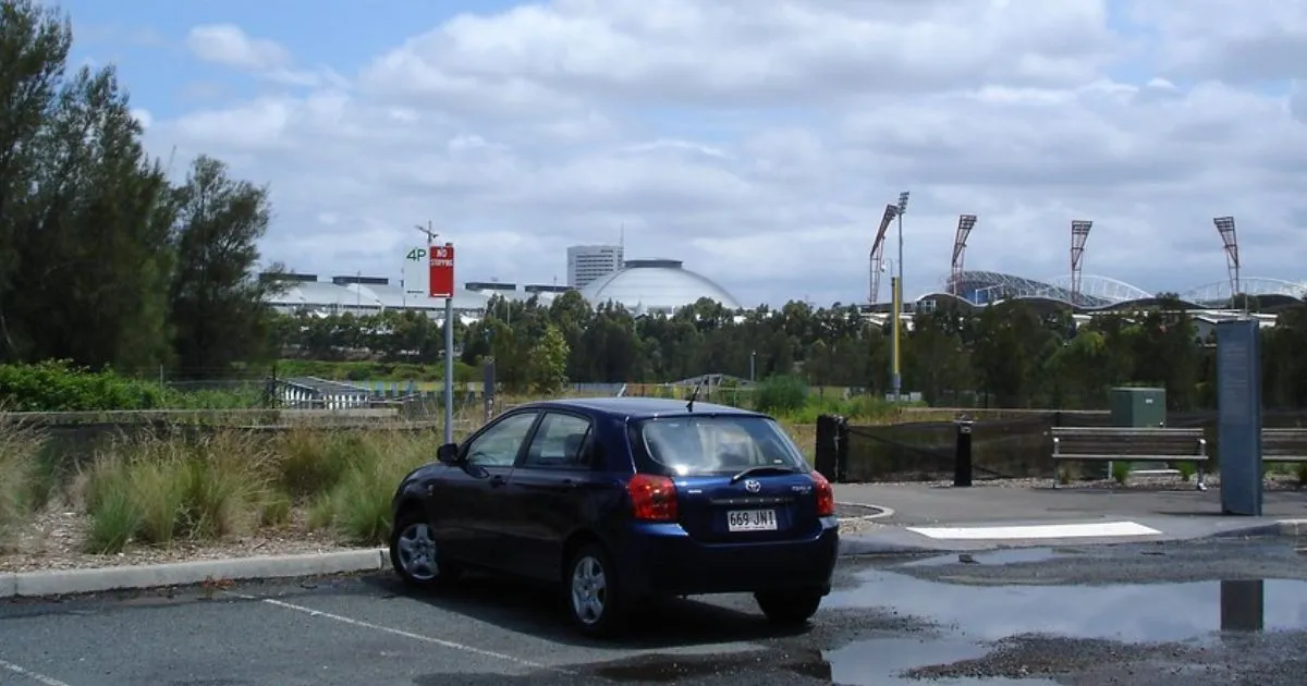 Parking lot outside Qudos Bank Arena with available spaces for event attendees Parking lot outside Qudos Bank Arena with available spaces for event attendees