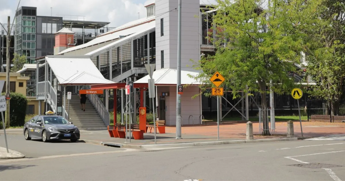 A Cab Parked On Street Near St Marys Train Station In Sydney A Cab Parked On Street Near St Marys Train Station In Sydney