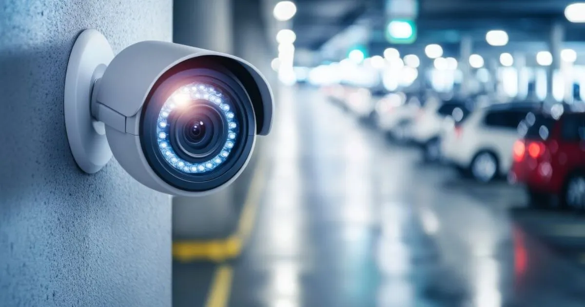 A CCTV Camera Installed In A Parking Garage For Uninterrupted Surveillance