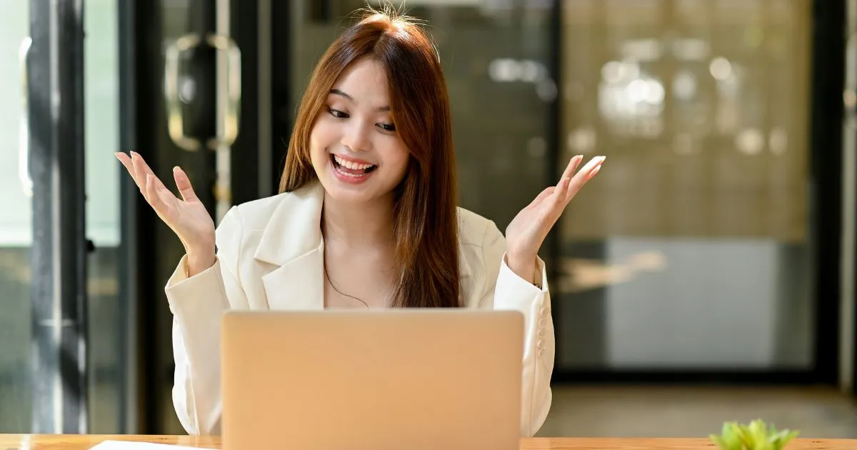 A Happy Lady After Receiving A Huge Reward