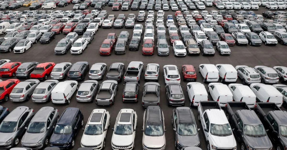 A Huge Car Park In A Busy City Area With Only A Few Empty Parking Spaces