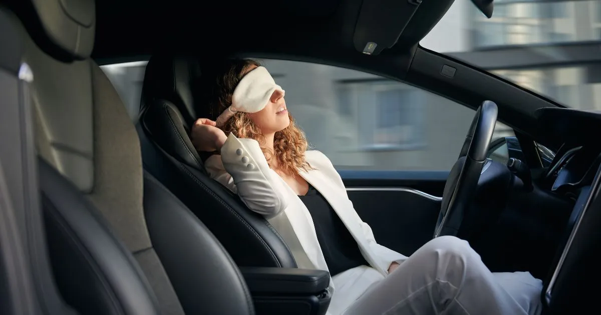 A Lady Sleeping In Her Overnight Parked Car A Lady Sleeping In Her Overnight Parked Car