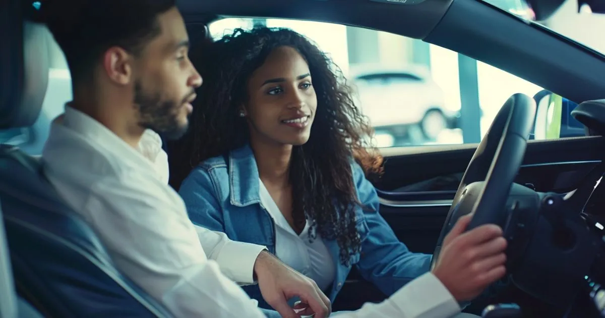 A Man And Woman Sharing A Ride In A Car Portraying Extreme Satisfaction A Man And Woman Sharing A Ride In A Car Portraying Extreme Satisfaction
