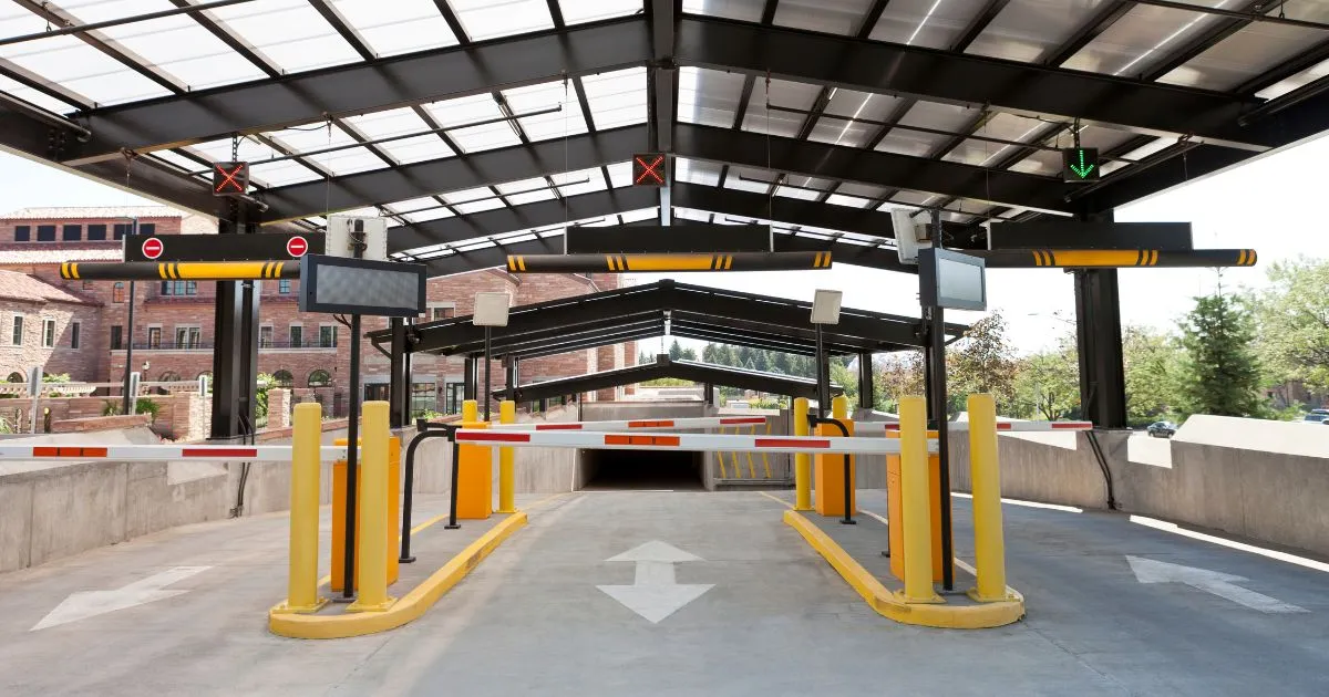 An Automated Parking Entrance With Clear Signage For Helping Drivers
