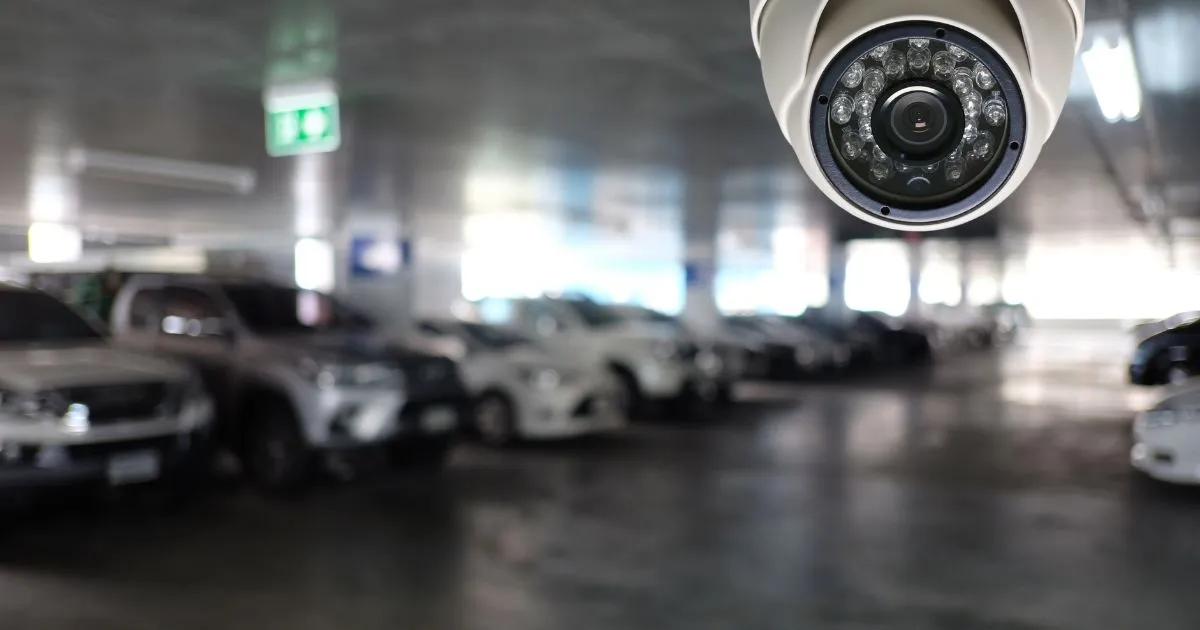 Cctv Camera In A Parking Lot Protecting High Value Cars Cctv Camera In A Parking Lot Protecting High Value Cars