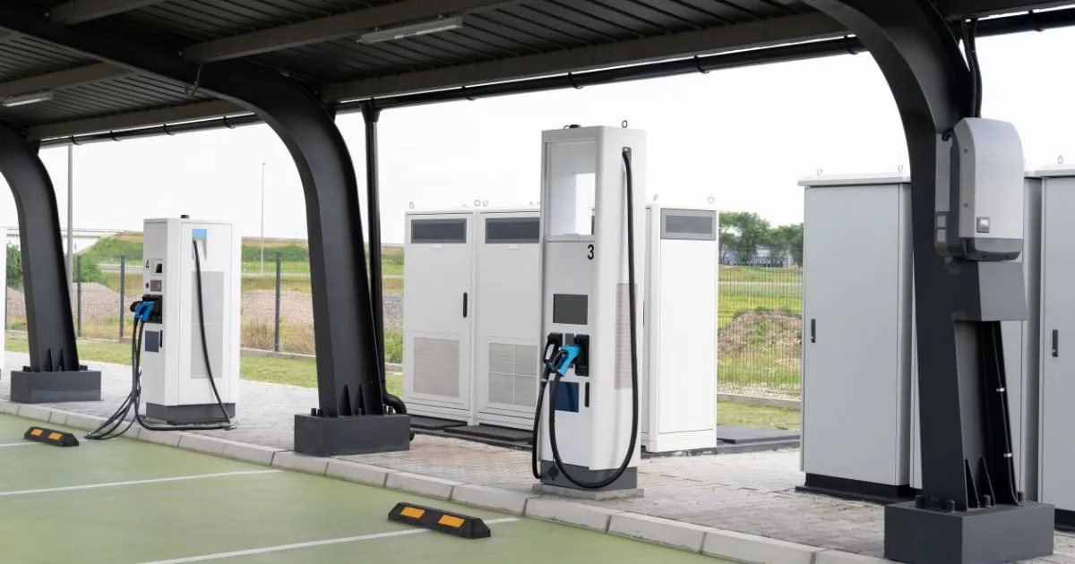 EV Charging Station In Parking Area EV Charging Station In Parking Area