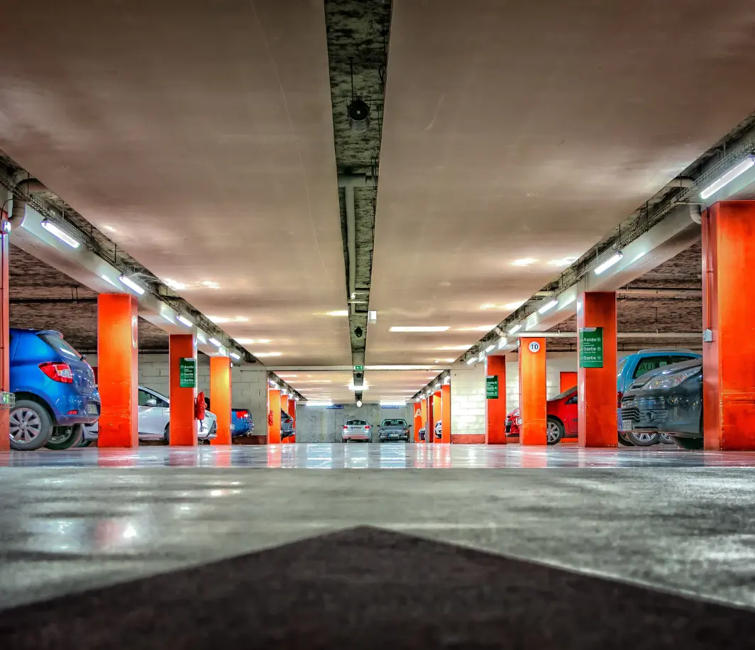 Indoor Parking Garage With Free Car Spaces