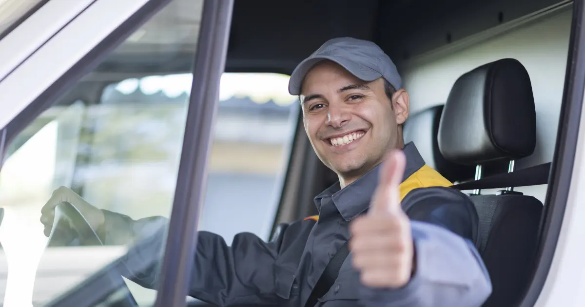 Male Van Driver Happy With His Parking Savings Using Discount Promo Codes