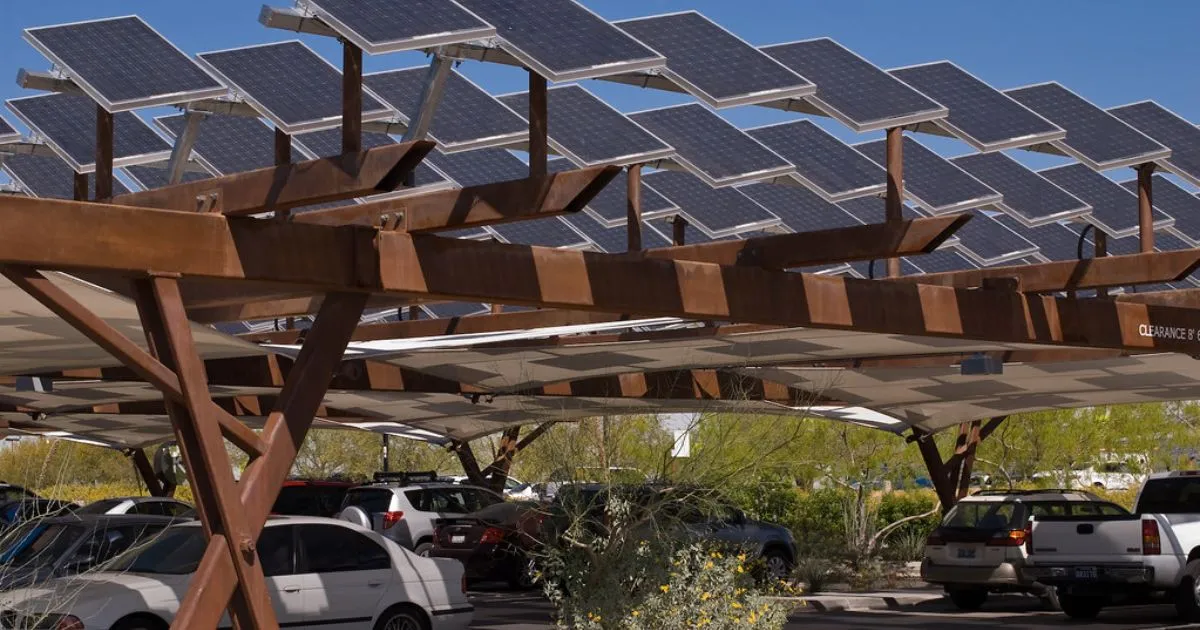Multiple Solar Panels Installed In A Parking For Fulfilling Both Power And Shading Needs