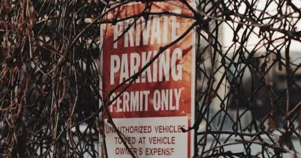 Private Parking Sign With Caution For Unauthorized Access