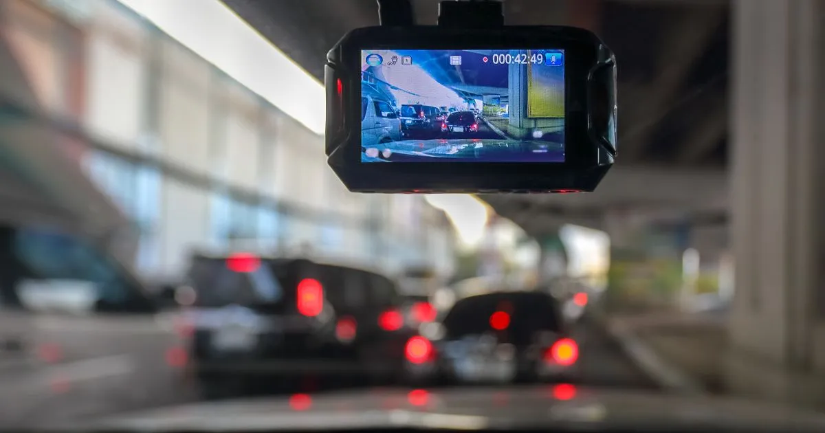 The Dash Camera Of A Car Recording Footage